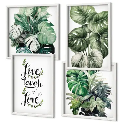 Leafy plants wall art set live laugh love design
