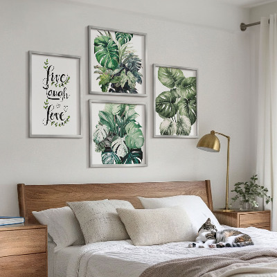 Wall art set Leafy plants live laugh love