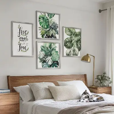 Leafy plants wall art set live laugh love design