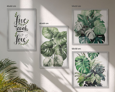 Wall art set Leafy plants live laugh love
