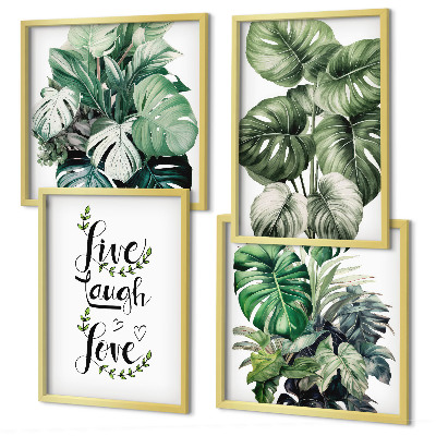 Wall art set Leafy plants live laugh love