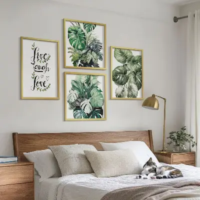 Leafy plants wall art set live laugh love design