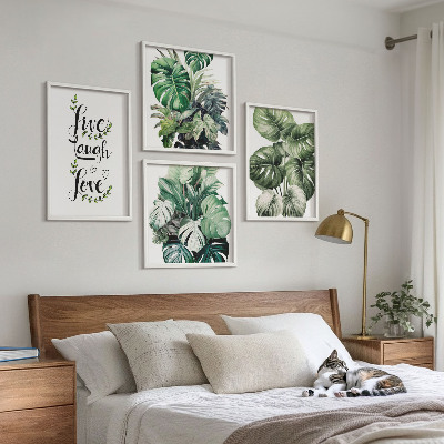 Wall art set Leafy plants live laugh love