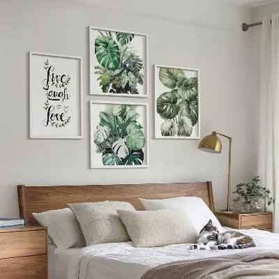 Leafy plants wall art set live laugh love design