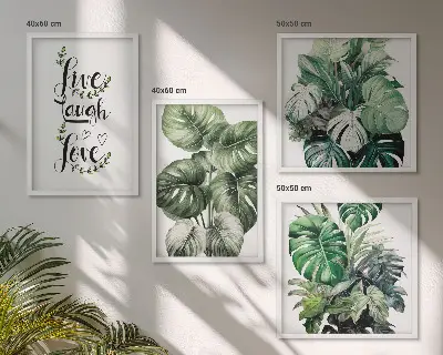 Leafy plants wall art set live laugh love design