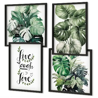 Leafy plants wall art set live laugh love design