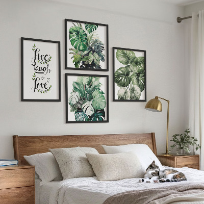 Wall art set Leafy plants live laugh love