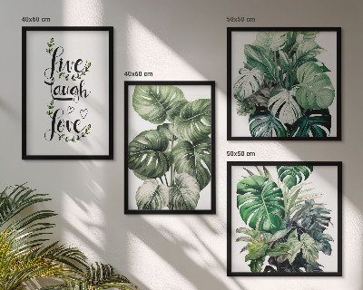 Wall art set Leafy plants live laugh love