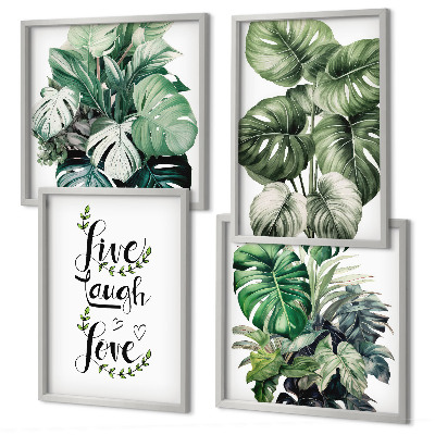 Wall art set Leafy plants live laugh love