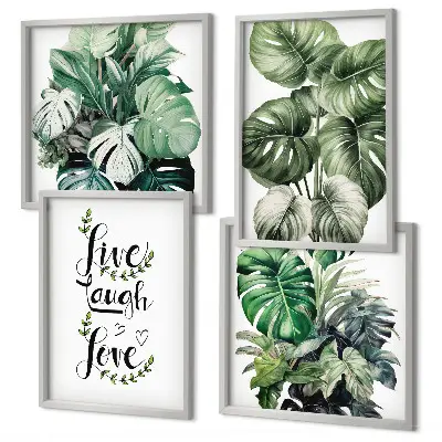 Leafy plants wall art set live laugh love design