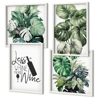 Green wine plant leaf wall art set set of 4 pieces