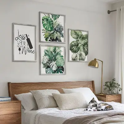 Green wine plant leaf wall art set set of 4 pieces