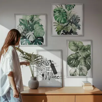 Green wine plant leaf wall art set set of 4 pieces