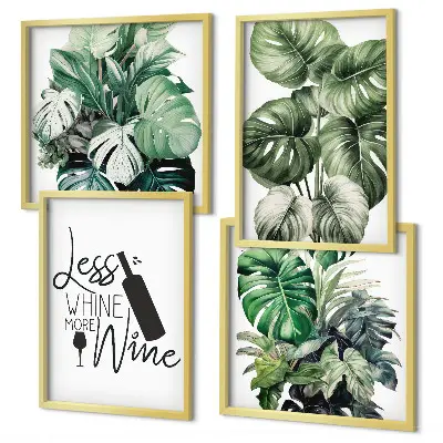 Green wine plant leaf wall art set set of 4 pieces
