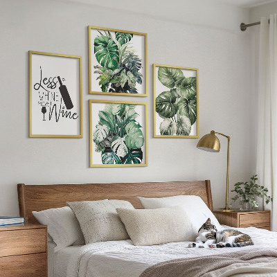 Set of 4 wall art pieces Green wine plant leaves