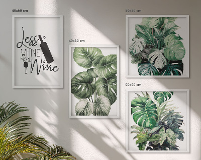 Set of 4 wall art pieces Green wine plant leaves