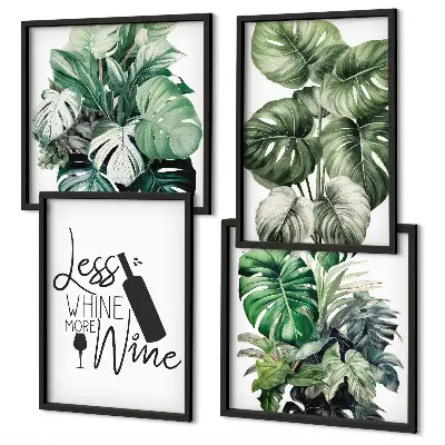 Green wine plant leaf wall art set set of 4 pieces