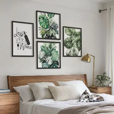 Green wine plant leaf wall art set set of 4 pieces