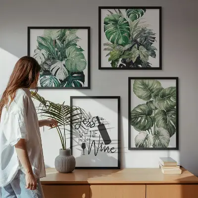 Green wine plant leaf wall art set set of 4 pieces