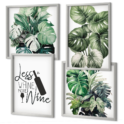 Set of 4 wall art pieces Green wine plant leaves