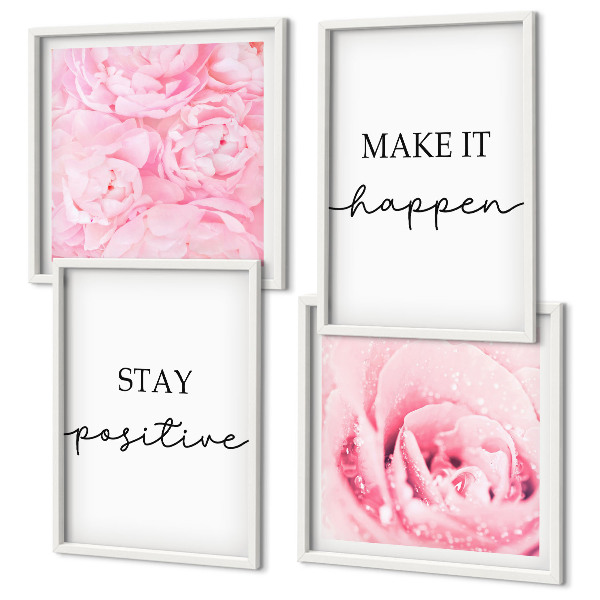 Wall art set Minimalist pink flowers