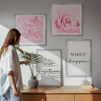 Wall art set Minimalist pink flowers