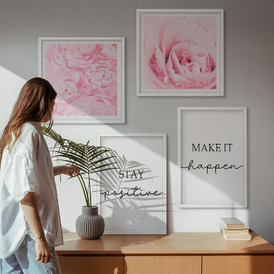Wall art set Minimalist pink flowers
