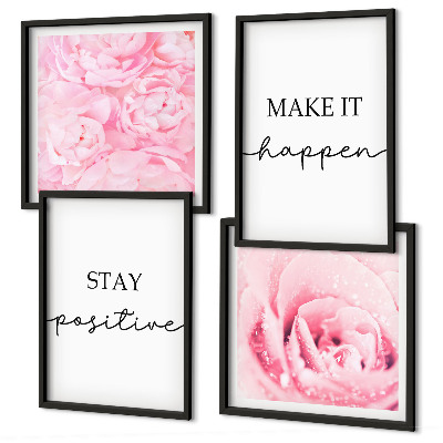 Wall art set Minimalist pink flowers