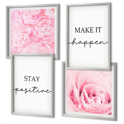 Wall art set Minimalist pink flowers