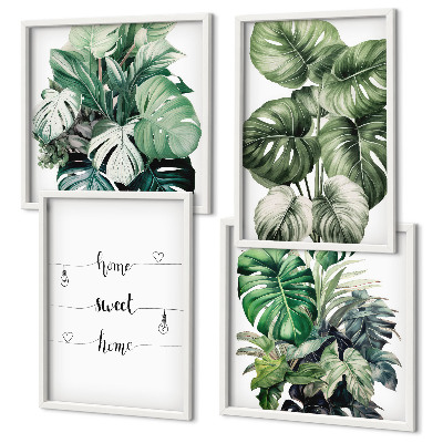 Set of 4 wall art pieces Watercolor Monstera Leaves