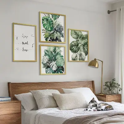 Watercolor Monstera Leaves Wall Art set of 4 pieces