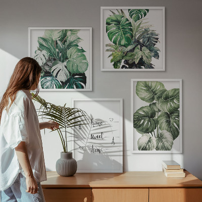 Set of 4 wall art pieces Watercolor Monstera Leaves
