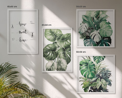 Set of 4 wall art pieces Watercolor Monstera Leaves