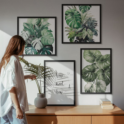 Set of 4 wall art pieces Watercolor Monstera Leaves