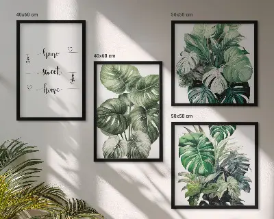Watercolor Monstera Leaves Wall Art set of 4 pieces