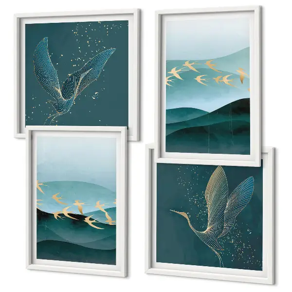 Multi-piece wall decor set abstract landscapes depicting bird waves
