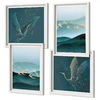 Multi-piece wall decor set abstract landscapes depicting bird waves