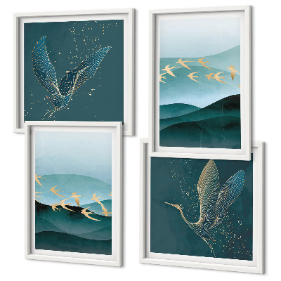 Multi-piece wall decor set Abstract landscapes of bird waves