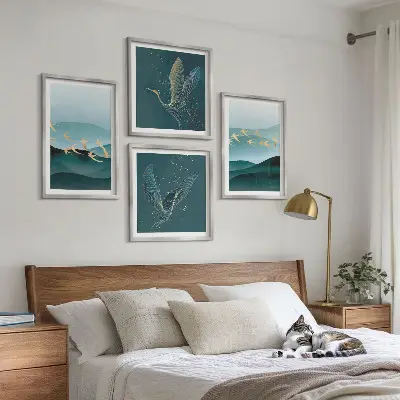 Multi-piece wall decor set abstract landscapes depicting bird waves