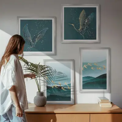 Multi-piece wall decor set abstract landscapes depicting bird waves