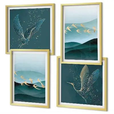 Multi-piece wall decor set abstract landscapes depicting bird waves