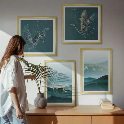 Multi-piece wall decor set abstract landscapes depicting bird waves