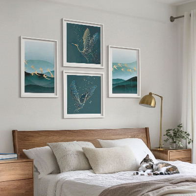 Multi-piece wall decor set Abstract landscapes of bird waves