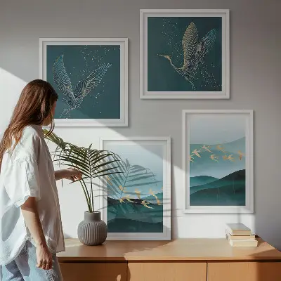 Multi-piece wall decor set abstract landscapes depicting bird waves
