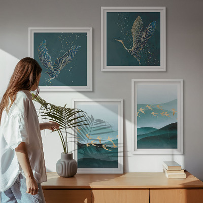 Multi-piece wall decor set Abstract landscapes of bird waves