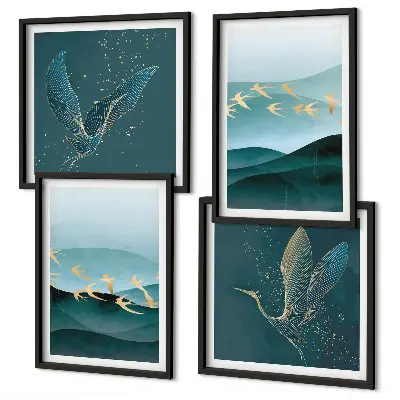 Multi-piece wall decor set abstract landscapes depicting bird waves