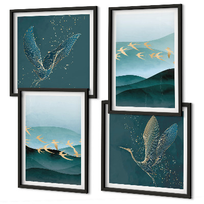 Multi-piece wall decor set Abstract landscapes of bird waves