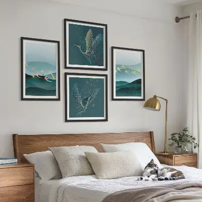 Multi-piece wall decor set abstract landscapes depicting bird waves