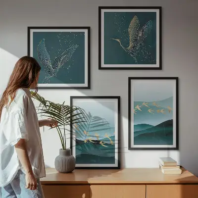Multi-piece wall decor set abstract landscapes depicting bird waves