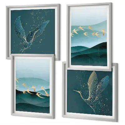 Multi-piece wall decor set abstract landscapes depicting bird waves